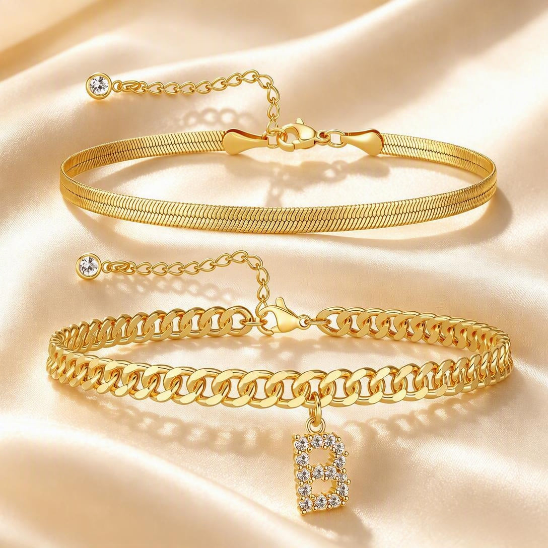 Personalized Initial Anklet – 14K Gold-Plated Waterproof Stackable Letter Charm
