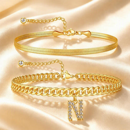Personalized Initial Anklet – 14K Gold-Plated Waterproof Stackable Letter Charm