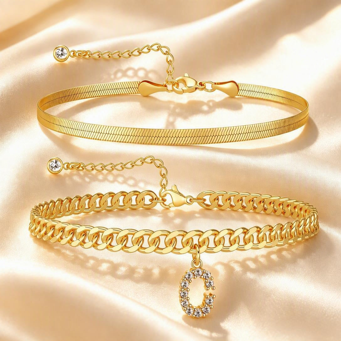 Personalized Initial Anklet – 14K Gold-Plated Waterproof Stackable Letter Charm