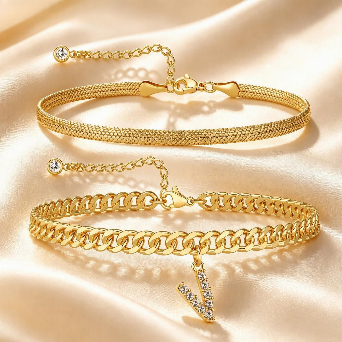 Personalized Initial Anklet – 14K Gold-Plated Waterproof Stackable Letter Charm