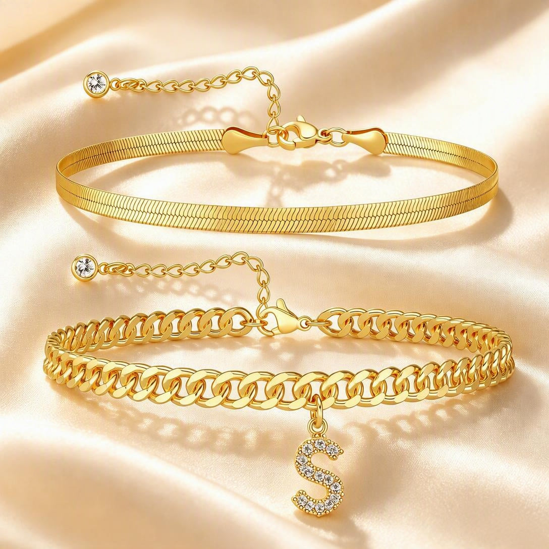 Personalized Initial Anklet – 14K Gold-Plated Waterproof Stackable Letter Charm