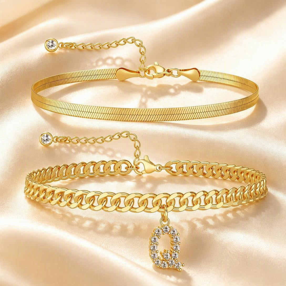 Personalized Initial Anklet – 14K Gold-Plated Waterproof Stackable Letter Charm