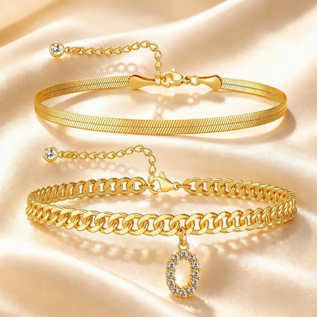Personalized Initial Anklet – 14K Gold-Plated Waterproof Stackable Letter Charm