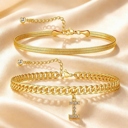 Personalized Initial Anklet – 14K Gold-Plated Waterproof Stackable Letter Charm