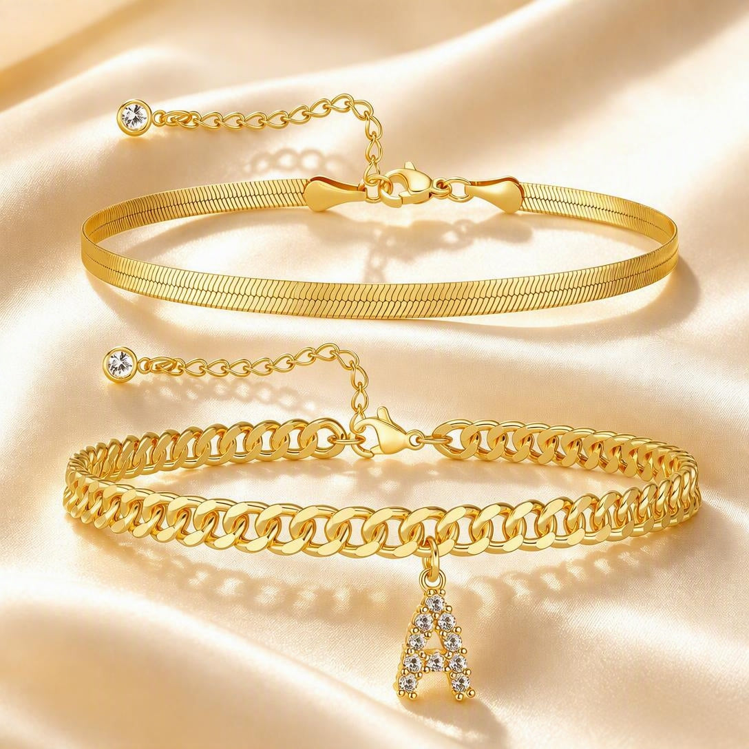 Personalized Initial Anklet – 14K Gold-Plated Waterproof Stackable Letter Charm