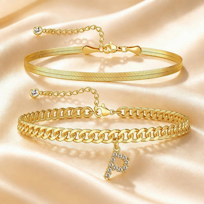 Personalized Initial Anklet – 14K Gold-Plated Waterproof Stackable Letter Charm