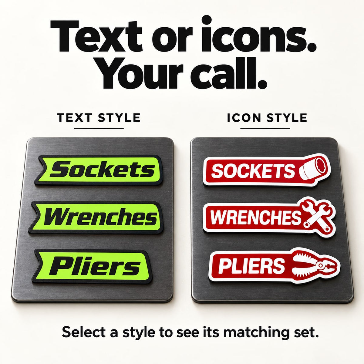 Green text toolbox labels compared with red icon toolbox labels