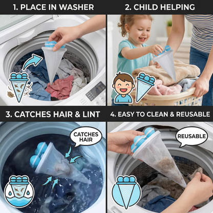 3Pcs Pet Hair Laundry Filter for Washing Machines – Reusable Hair Catcher Bag