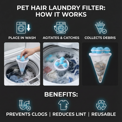 3Pcs Pet Hair Laundry Filter for Washing Machines – Reusable Hair Catcher Bag