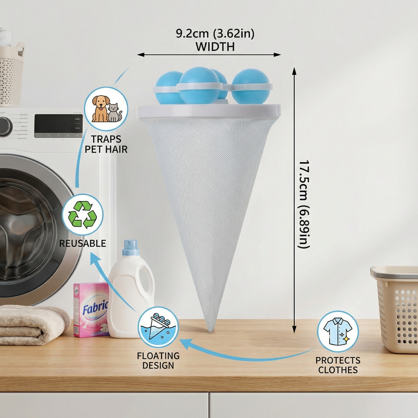 3Pcs Pet Hair Laundry Filter for Washing Machines – Reusable Hair Catcher Bag