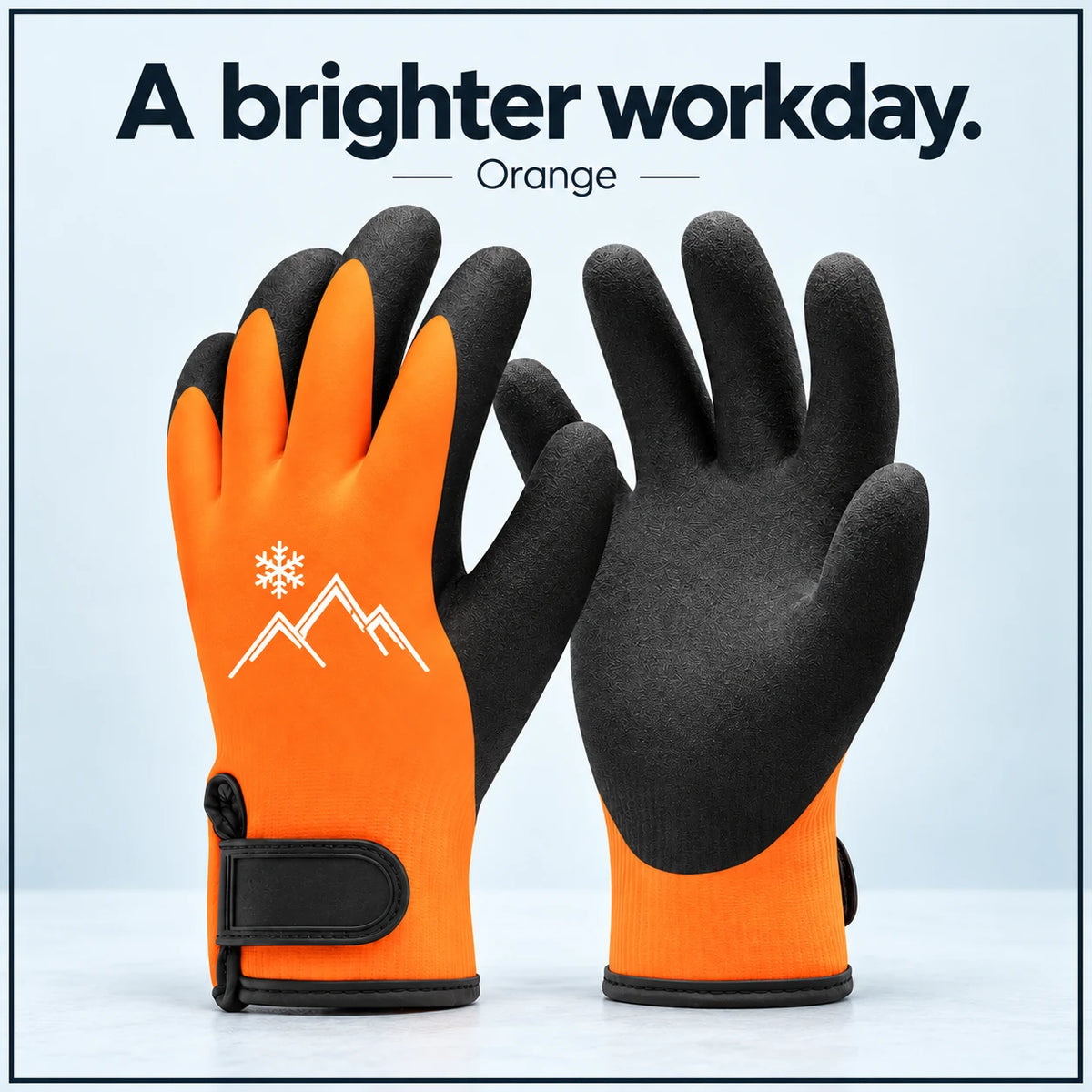 Orange insulated winter work gloves with textured black latex palm