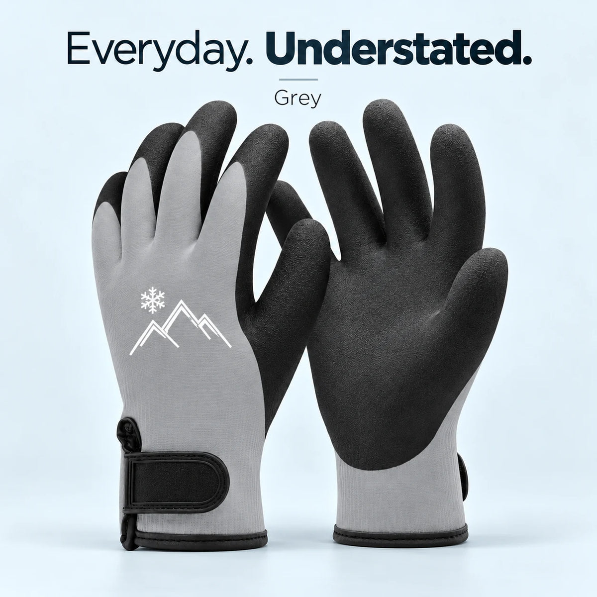Grey insulated winter work gloves with textured black latex palm